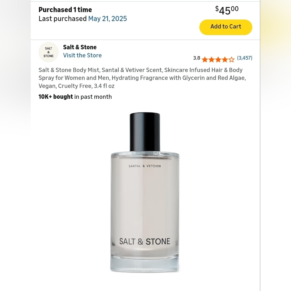 NIB Salt & Stone Santal & Vetiver Body Mist